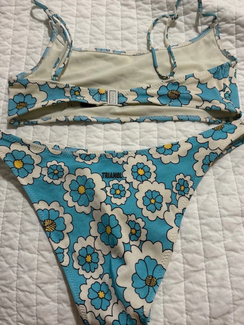 triangl swimwear Light Blue Floral Bikini Top small bottoms and small ++ top!